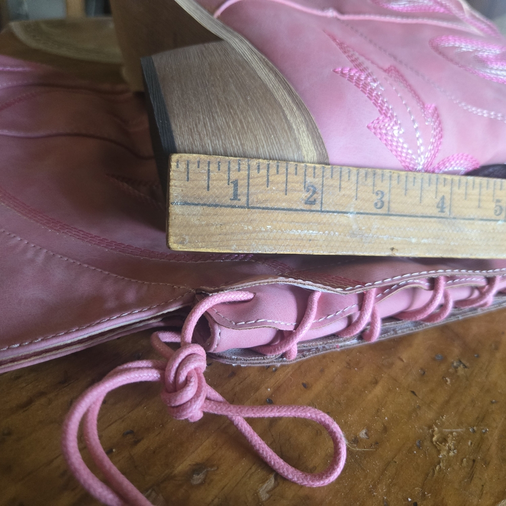 Very Cool Thigh High, Pink Embroidered Western Boots - Picture 5 of 8
